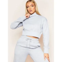 Missy Empire High Neck Cropped Jumper in Grey
