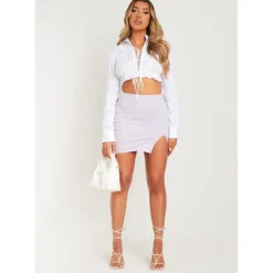 Missy Empire High Waisted Mini Skirt With Split in Purple