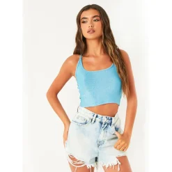 Missy Empire Knit Halter Top in Blue