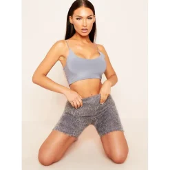 Missy Empire Knit High Waist Shorts in Grey