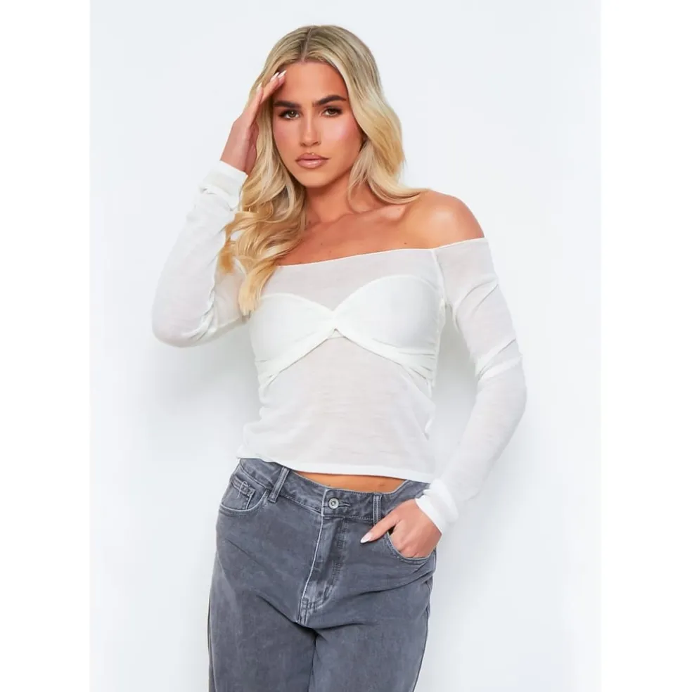 Missy Empire Knit Overlay Bralet Jumper in Cream