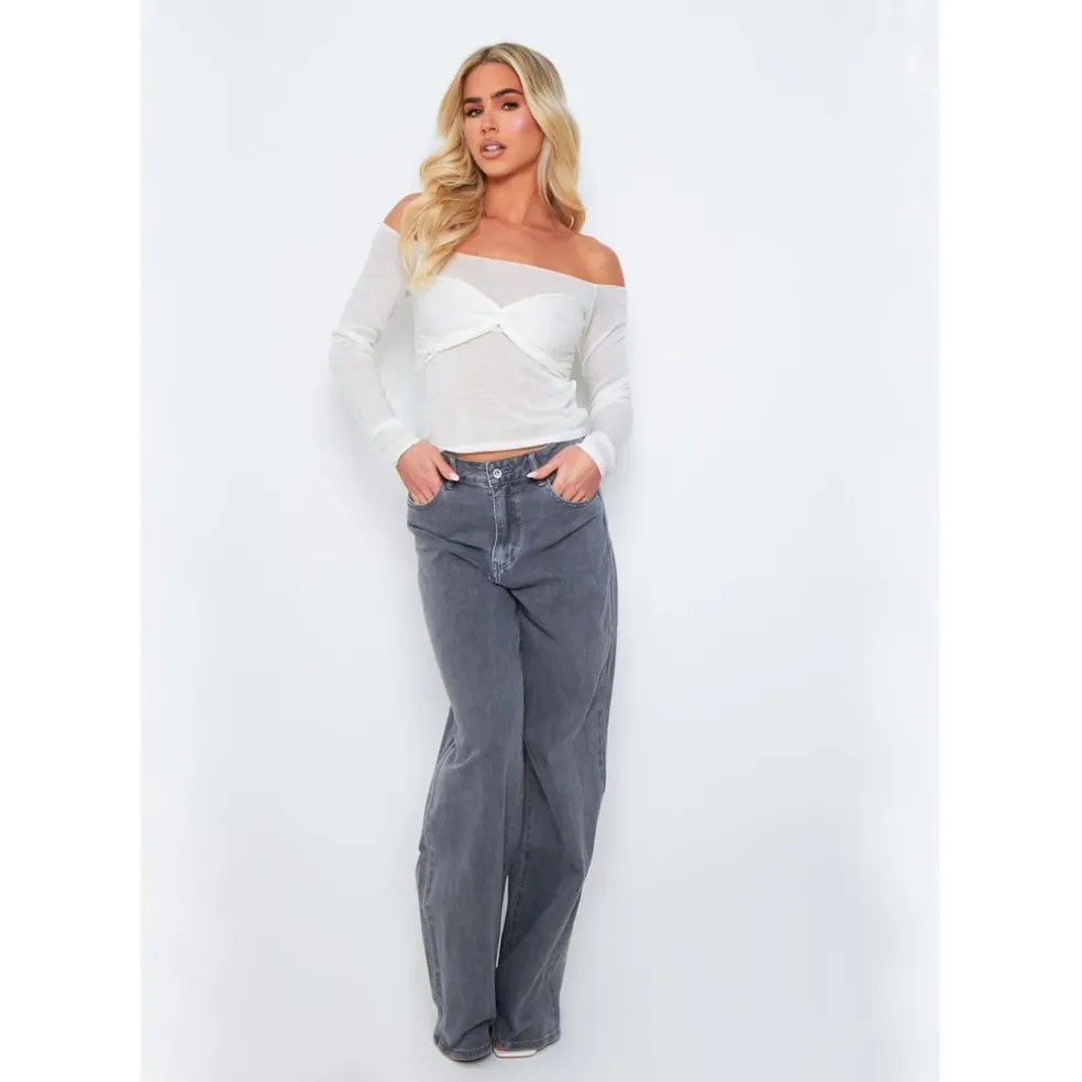 Missy Empire Knit Overlay Bralet Jumper in Cream