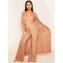 Missy Empire Knit Pocket Front Maxi Cardigan in Brown