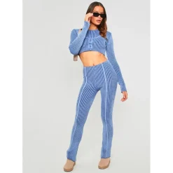Missy Empire Knit Trousers in Blue