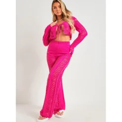 Missy Empire Knitted Tie Front Cardigan in Pink