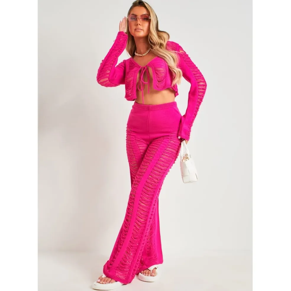 Missy Empire Knitted Trousers in Pink
