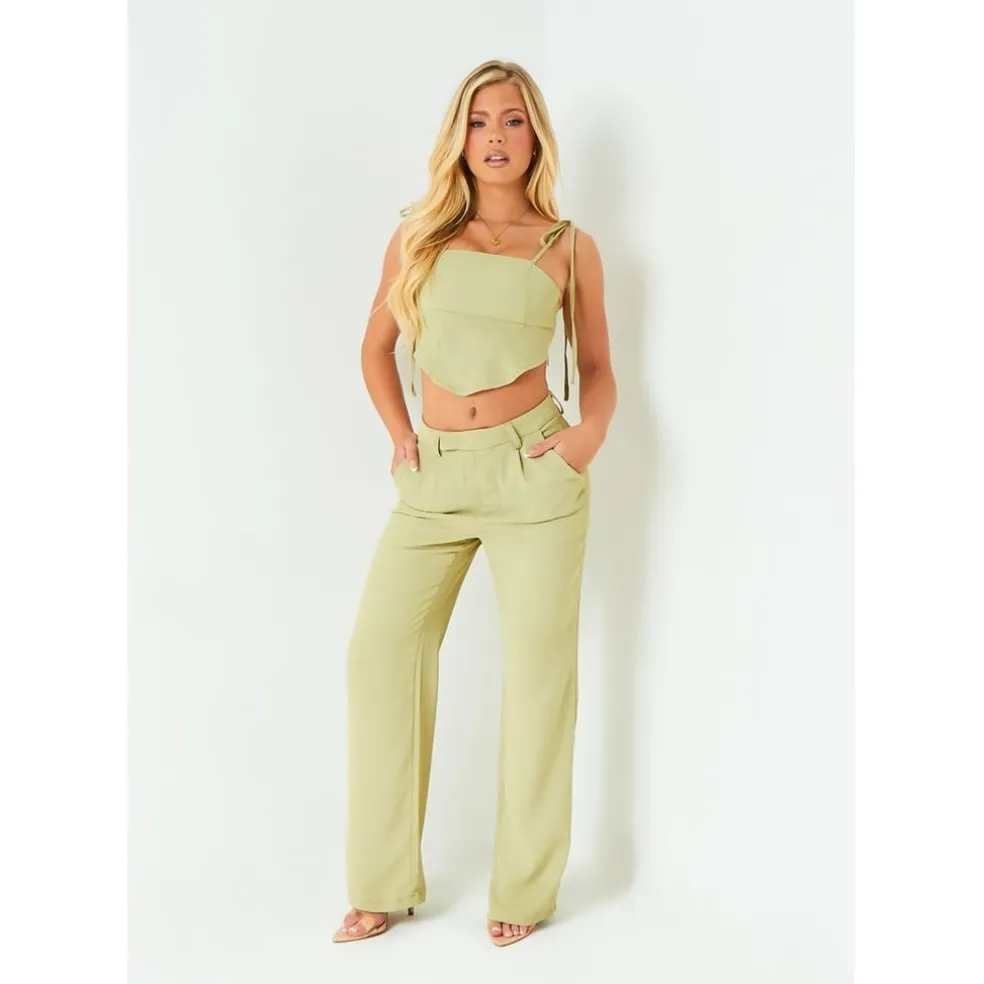 Missy Empire Leg Trousers in Green