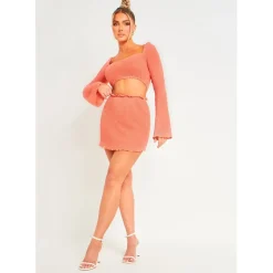Missy Empire Lettuce Hem Mini Skirt in Pink