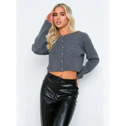 Missy Empire Long Sleeve Knitted Cardigan in Grey