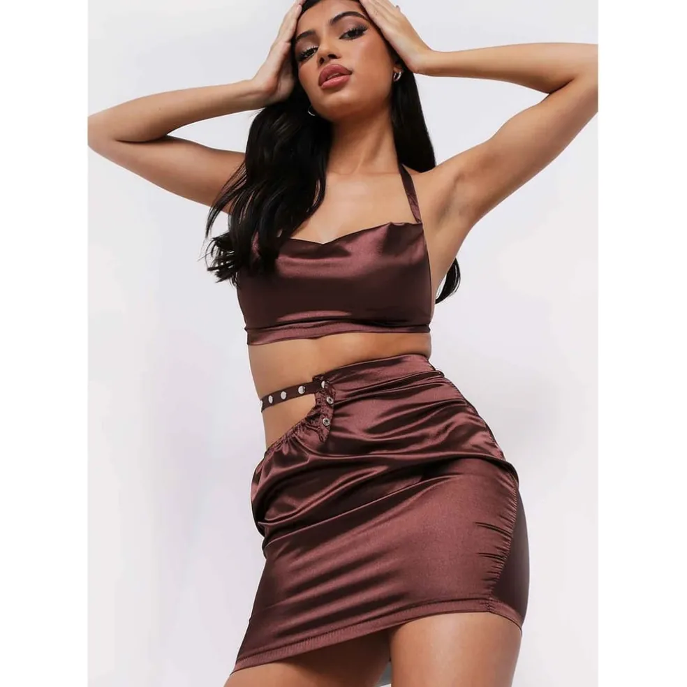 Missy Empire Metal Strap Skirt in Brown