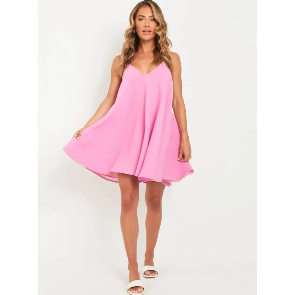 Missy Empire Neck Trapeze Mini Dress in Pink