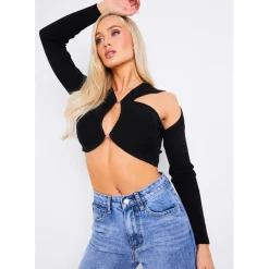 Missy Empire Out Knit Top in Black