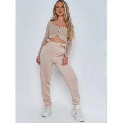 Missy Empire Out Waist Loop Back Jogger in Beige