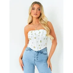 Missy Empire Over Floral Corset Top in White