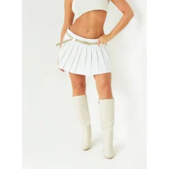 Missy Empire Pleated Mini Skirt in White