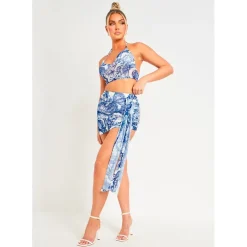 Missy Empire Print Mesh Mini Skirt in Blue