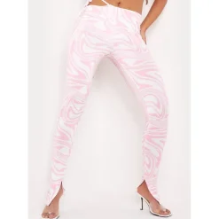 Missy Empire Print Tie Waist Split Hem Trouser in Pink