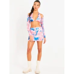 Missy Empire Printed High Waisted Mini Skirt in Pink