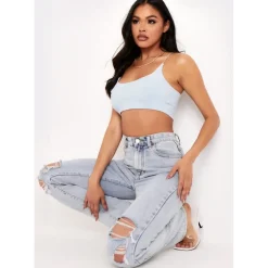 Missy Empire Round Scoop Neck Strappy Bralet in Blue