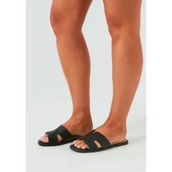 Missy Empire Rubber Ribbed Sole Sliders in Black