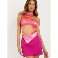 Missy Empire Satin Low Waist Mini Skirt in Pink