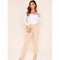 Missy Empire Side Trousers in Beige
