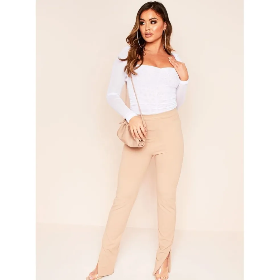 Missy Empire Side Trousers in Beige