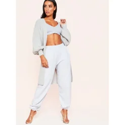 Missy Empire Sleeve Knitted Cardigan in Grey