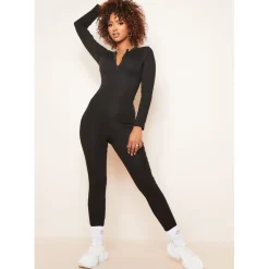 Missy Empire Sleeve Plunge Zip Up Jumpsuit in Black
