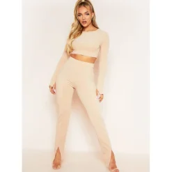 Missy Empire Split Front Leggings in Nude