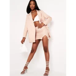 Missy Empire Split Mini Skirt in Nude