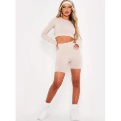 Missy Empire Sport Seamless Cycle Gym Shorts in Brown