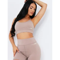 Missy Empire Sport Strappy Crop Gym Top in Brown
