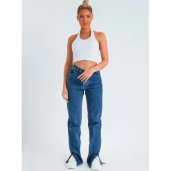 Missy Empire Straight Leg Split Detail Jeans in Blue