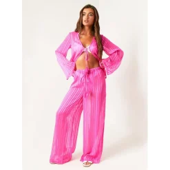 Missy Empire Stripe Beach Cover Up Trouser in Pink