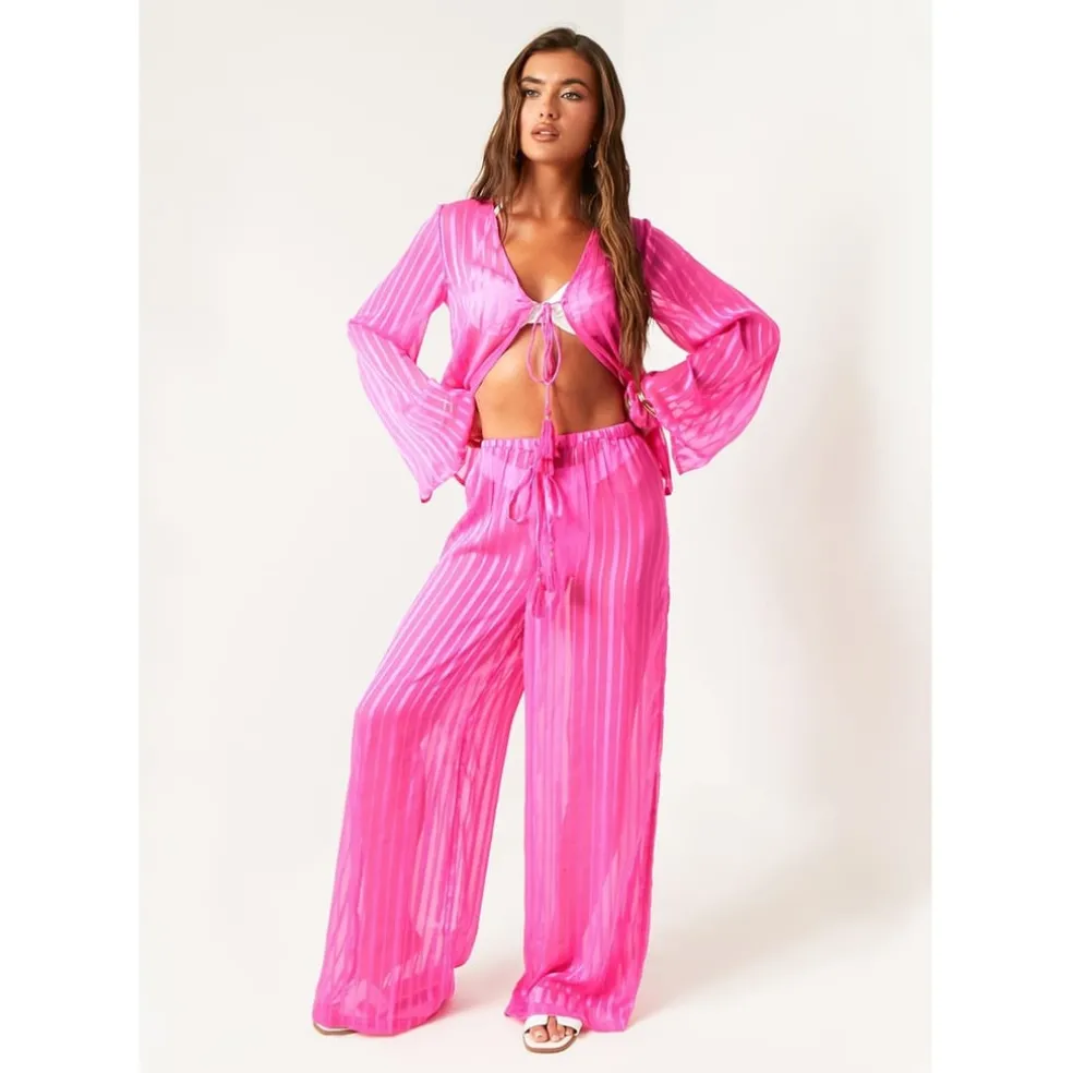 Missy Empire Stripe Beach Cover Up Trouser in Pink