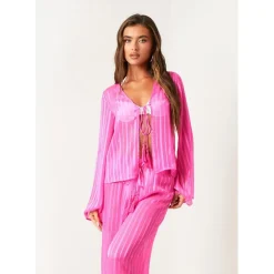 Missy Empire Stripe Beach Cover Up Shirt in Pink