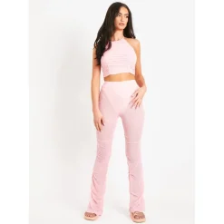 Missy Empire Tack Side Flare Trouser in Pink