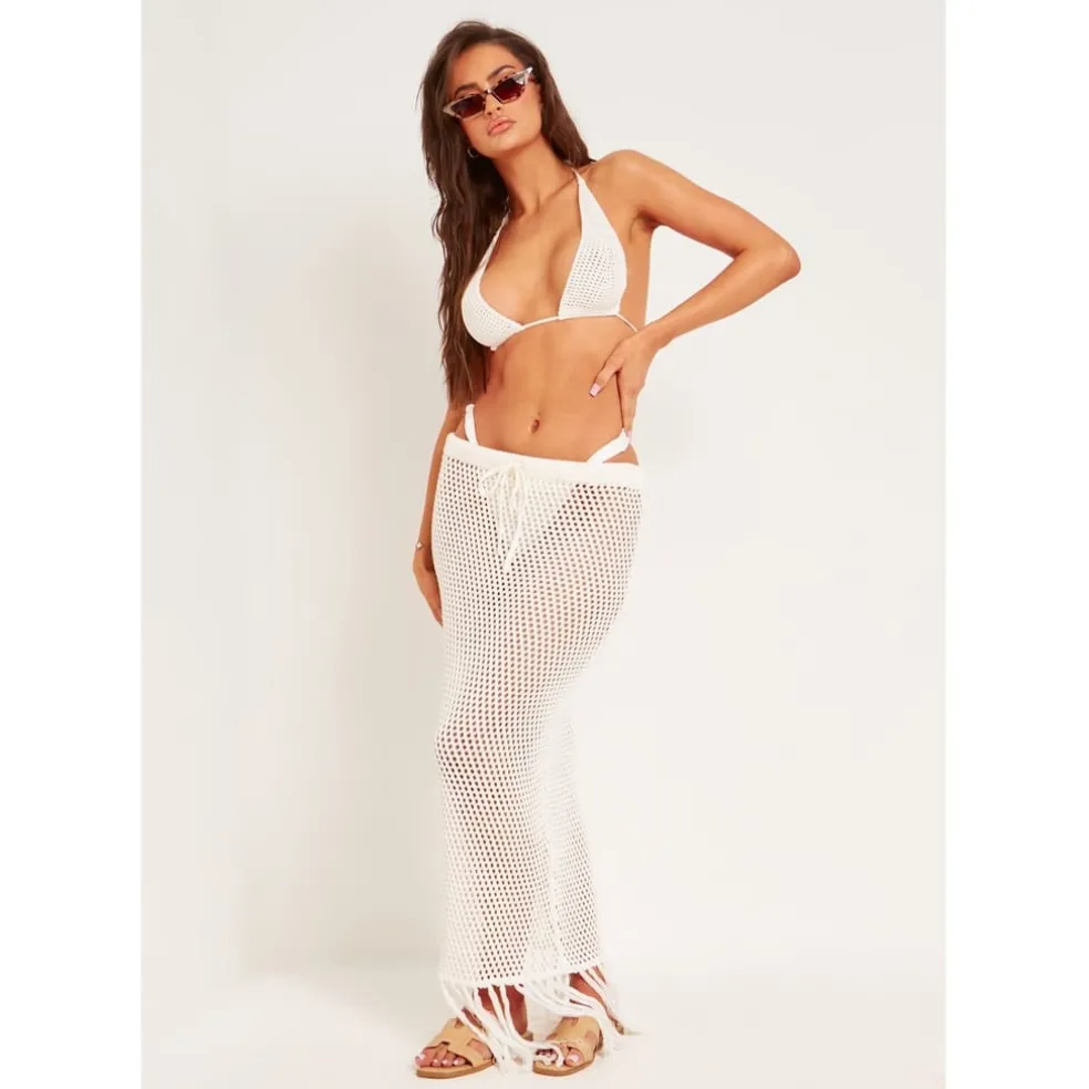 Missy Empire Tassel Hem Maxi Skirt in White