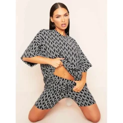 Missy Empire Waist Missy Print Branded Cycle Shorts in Black