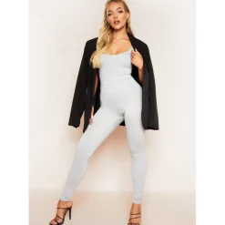 Missy Empire Waisted Basic Jersey Leggings in Grey
