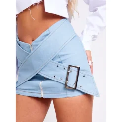 Missy Empire Wash Pastel Blue Denim Belted Mini Skirt in Blue