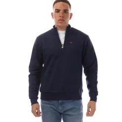 Modern Amusement The Pier Zip Funnel Neck Sweatshirt in Navy