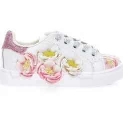 Monnalisa Glitter Floral Low Top Trainers in White