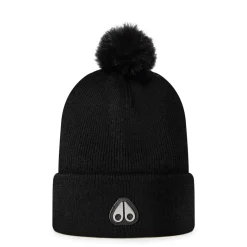 Moose Knuckles Parnis Beanie with Metal Logo in Black