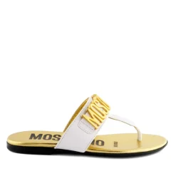 Moschino Logo Flip Flops in White