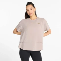 New Balance Drapey Jersey Oversized T-Shirt in Beige