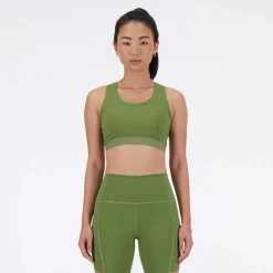 New Balance Sleek Medium Support Pocket Sports Bra in olive