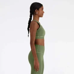 New Balance Sleek Medium Support Sports Bra in olive