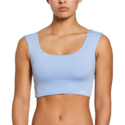 Nike Essentials Swim Crop Top in Blue